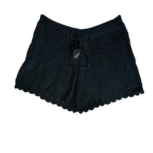 Womens Beach Pool Cover Up Black Knit See Through Shorts Size Medium